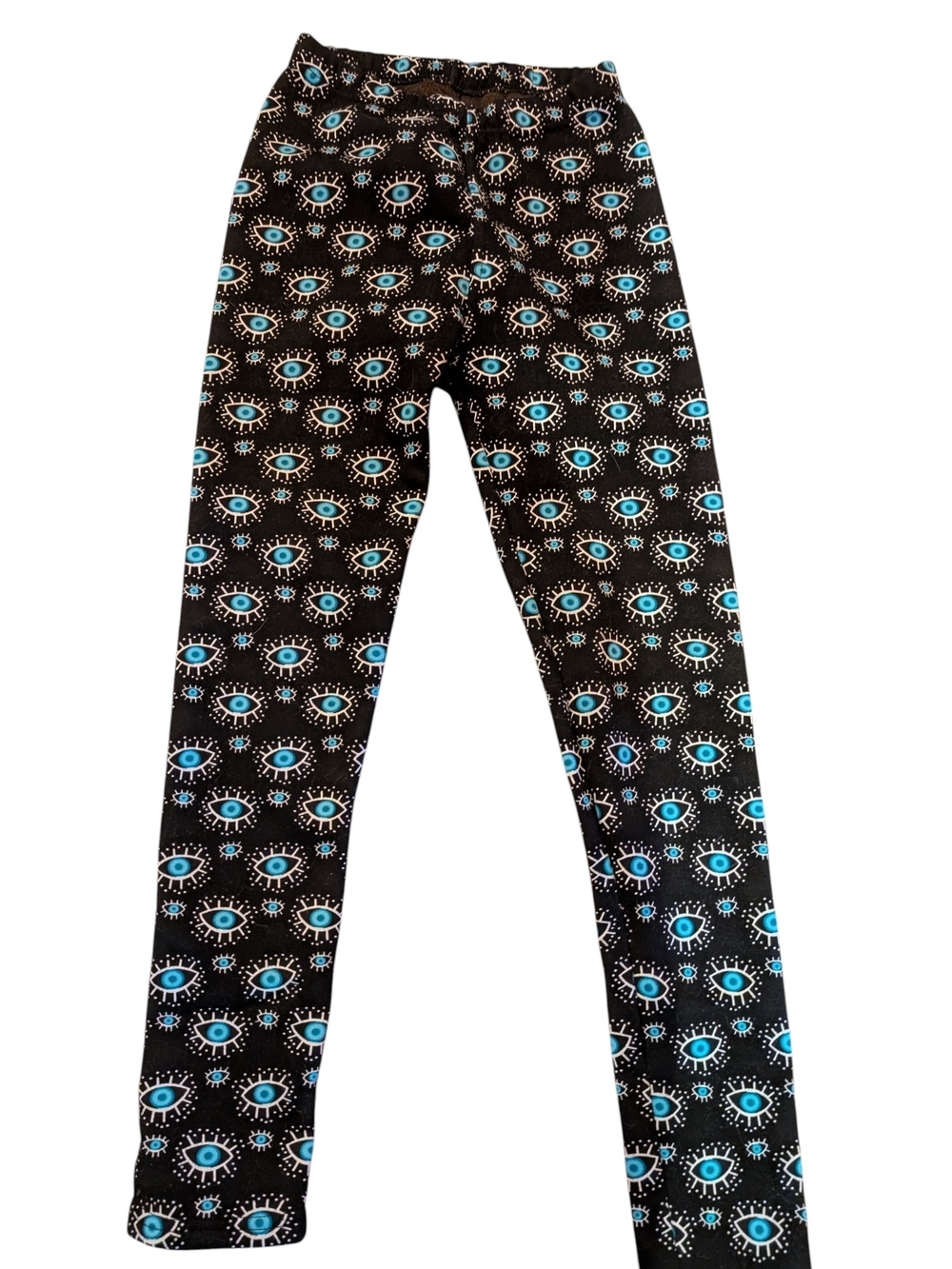 Black Fleece Leggings with Blue Eye Print